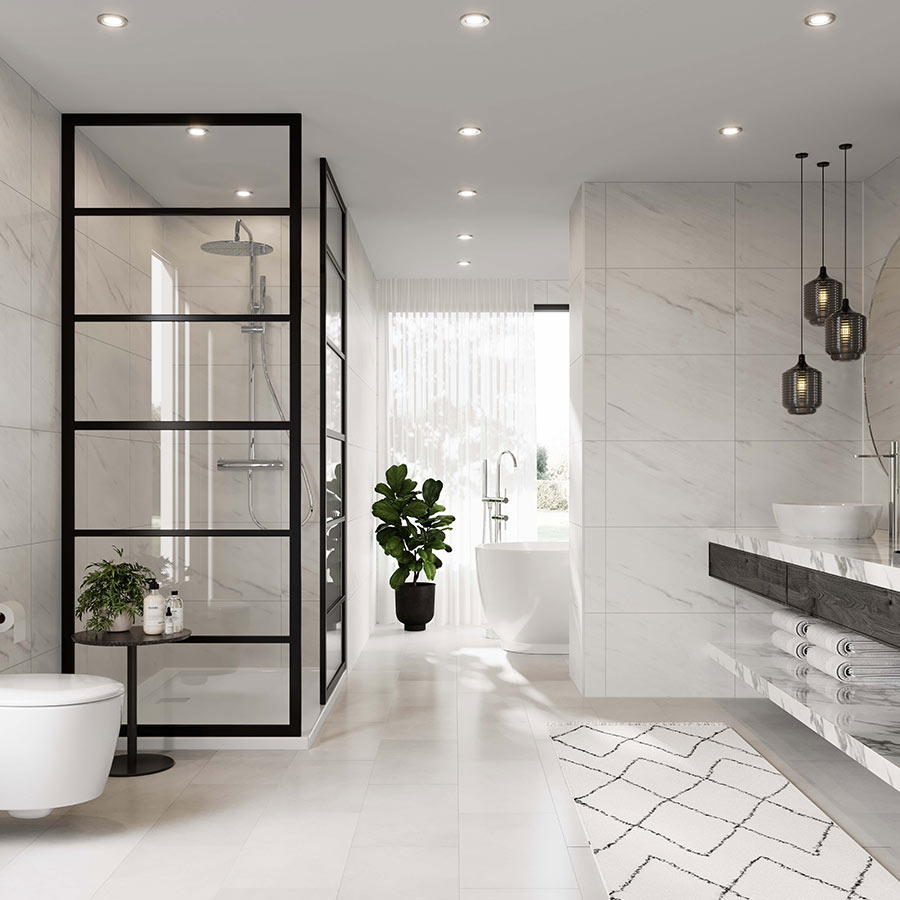 grey and white bathroom 