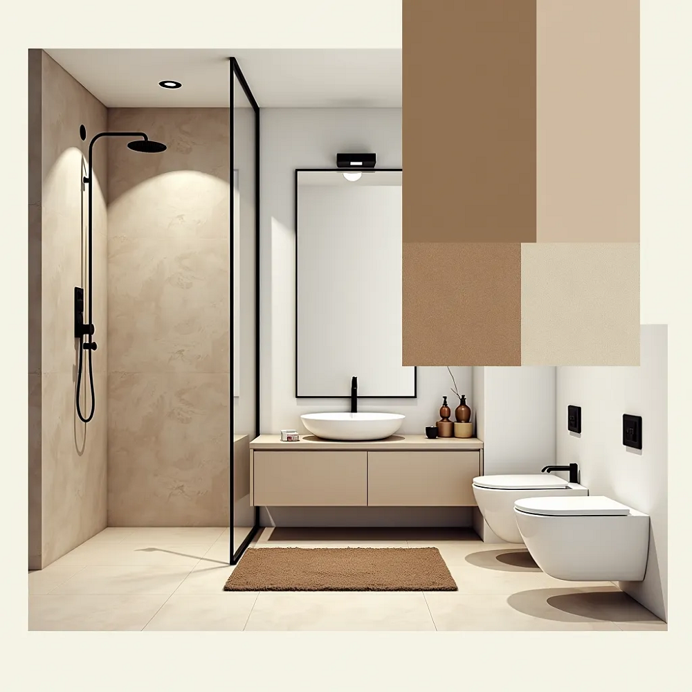 beige and brown bathroom